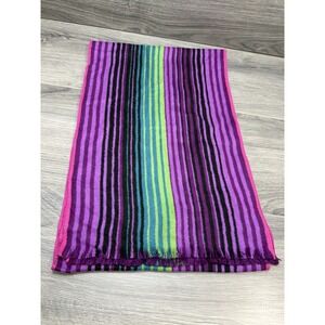 Chelsea by Joseph 100% Silk Striped Scarf Purple Black Green Blue Soft Fringe